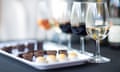 Wine degustation with chocolates<br>Cape Town, South Africa, chocolate treats served with different types of wine at wine restraunt