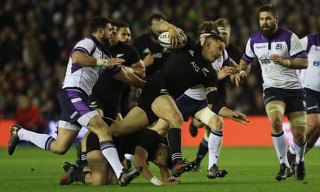  Sonny Bill Williams drives forward with the ball during the test match between Scotland and New Zealand at Murrayfield.
