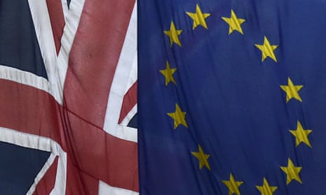 The union jack and the flag of the EU.