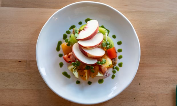 ‘Not a panzanella but pleasing all the same’: tomatoes and nectarines.