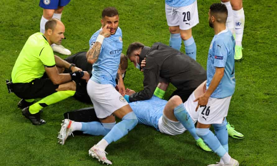 Kevin De Bruyne suffered a fractured eye socket in a collision with Chelsea’s Antonio Rüdiger during the Champions League final in May.