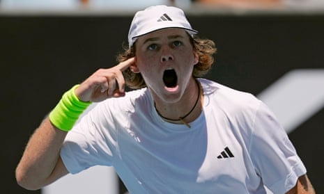 Alex Michelsen reacts during the clash with James McCabe at the Australian Open.