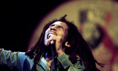 Bob Marley performing at the Rainbow theatre in London in 1977.