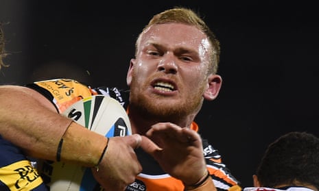 Matthew Lodge during his Wests Tigers stint in the NRL.
