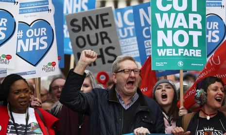 Unite leader Len McCluskey takes part in a demonstration to demand more funding for the NHS