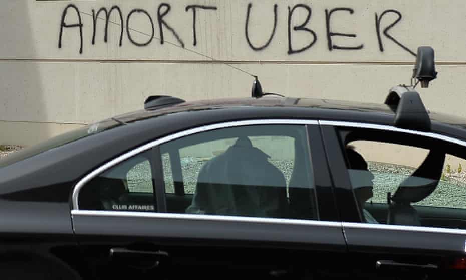 Taxis drivers protest in Paris against Uber.