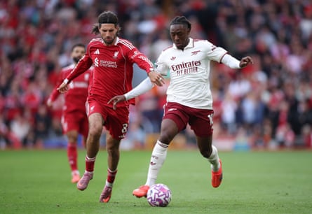 Eberechi Eze takes connected Dominik Szoboszlai during his Arsenal debut astatine Anfield