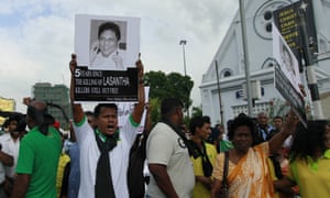 Protesters call for justice for Lasantha Wickrematunge in 2014