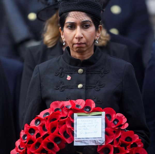 Home secretary Suella Braverman attends the Remembrance Sunday ceremony at the Cenotaph on Whitehall in 2022.