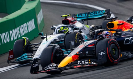 Hamilton and Verstappen wheel to wheel.