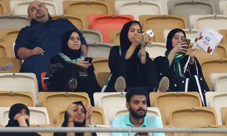 Female supporters of Al-Ahli get the chance to cheer on their team from inside the stadium in Jeddah for the first time