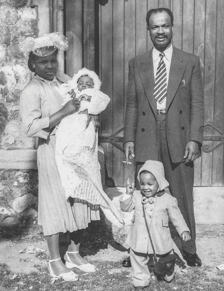 Diane Abbott with her parents, Julia and Reginald, at her brother’s christening