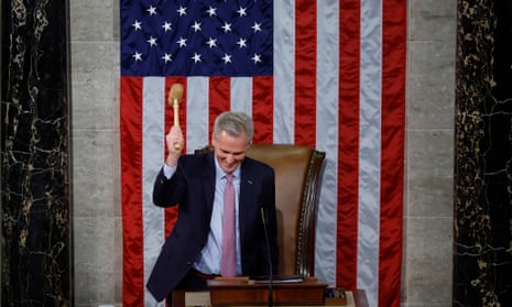 Speaker of the House Kevin McCarthy hits the gavel after being elected Speaker in the House chamber.
