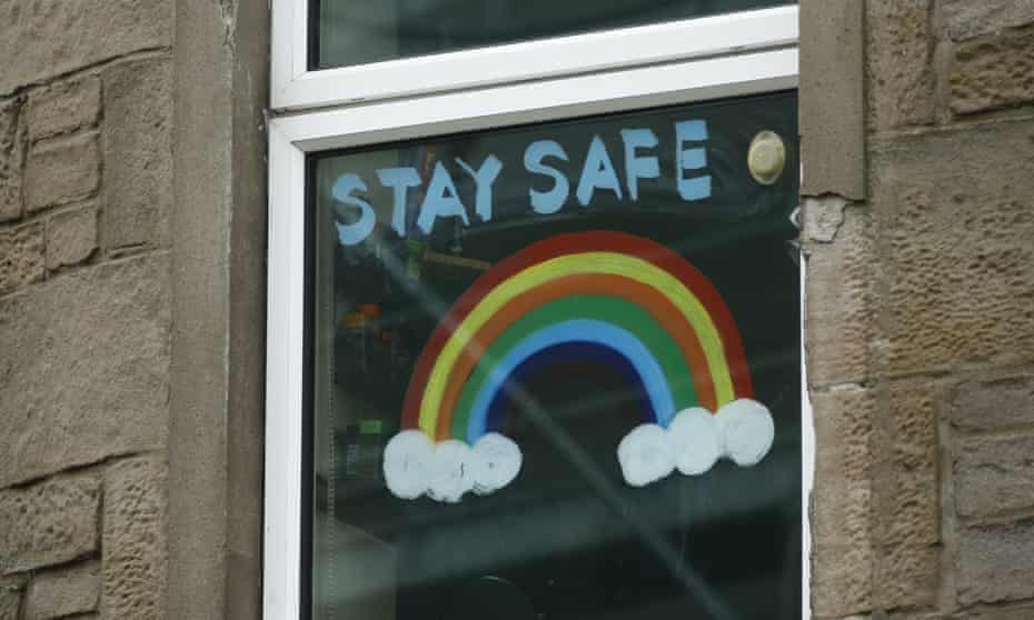 A handmade “stay safe ” on a flat window in Dundee, Scotland.