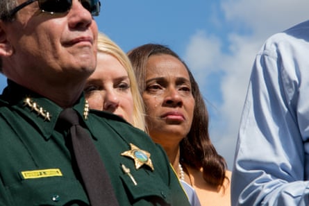 Officials hold a press conference on scene at the Marjory Stoneman Douglas high school on 15 February.
