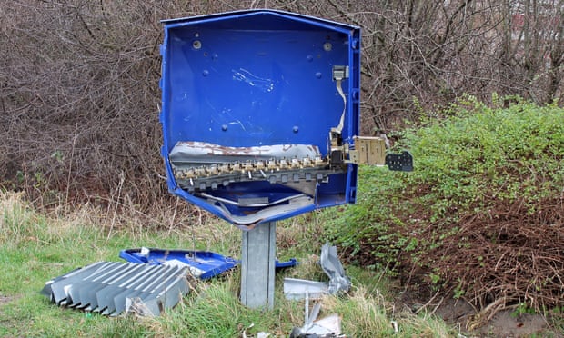 The remains of a condom dispenser after explosion in Schöppingen, Germany