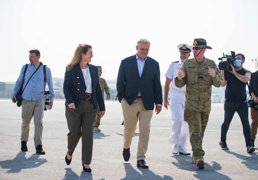 Scott Morrison visits troops at Australia's main operating base at Al Minhad in the UAE