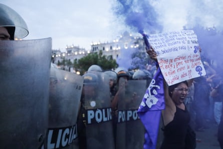 International Women’s Day 2025 in Lima, Peru, when thousands of women rallied to demand the rejection of gender violence and exploitation, amid purple smoke from flares and a heavy police presence.