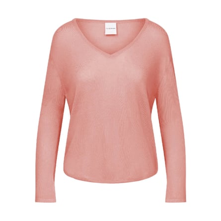 Jean & Temple Long Sleeve Silk & cashmere T-shirt in a coral colour