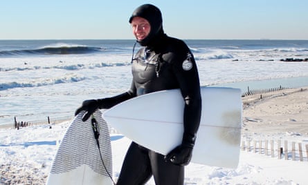 Allan Nafte snapped his new surfboard in the powerful swell created by Winter Storm Jonas.