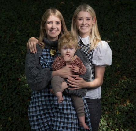 Chloe Hamilton (on left), her son Fabian and her twin sister Lydia