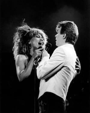 David Bowie and Tina Turner duetting on Tonight at the NEC in Birmingham, England, on 23 March 1985