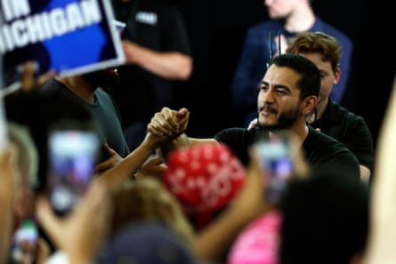 US Democratic Senate candidate Abdul El-Sayed greets supporters at Renaissance high school in Detroit, Michigan, on 7 August 2026.