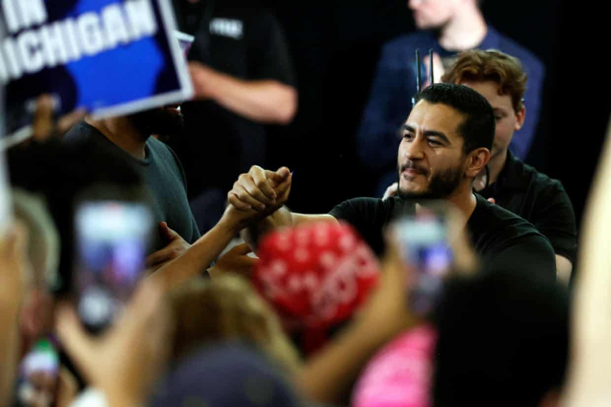 US Democratic Senate candidate Abdul El-Sayed greets supporters at Renaissance high school in Detroit, Michigan, on 7 August 2026.