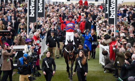Nico de Boinville celebrates as Sprinter Sacre returns to one of the great Cheltenham Festival receptions after winning the Queen Mother Champion Chase on Wednesday.