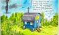 Cartoon of David Cameron's bucolic shepherd's hut with Grenfell Tower burning in the background. The caption reads: 'I know many of you… have been put off or held back by red tape. This government has already stopped needless health and safety inspections.'