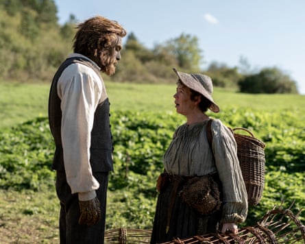 The Wicker Husband faces the Fisherwoman, played by Olivia Colman, in a field with baskets