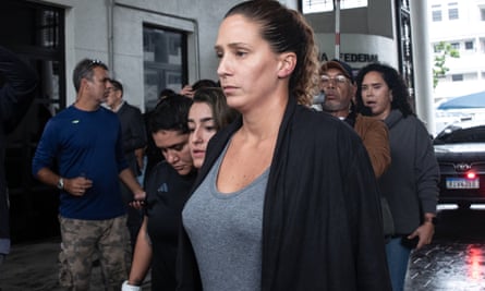 Monica Benicio, widow of Marielle Franco, leaves federal police facilities in Rio de Janeiro on Sunday.