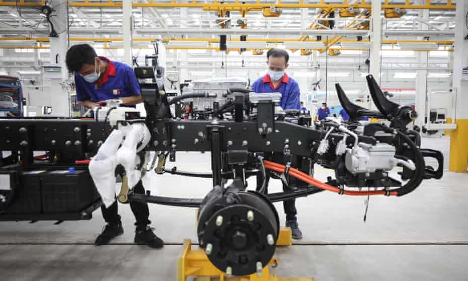A BYD factory in Huai’an, China. The company is little-known in the west but it was Asia’s biggest seller of battery-only vehicles in 2020, outpacing Toyota, Honda and Hyundai.