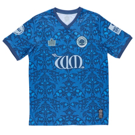 A Walthamstow FC home shirt from 2023, featuring a design by John Henry Dearle for Morris & Co.