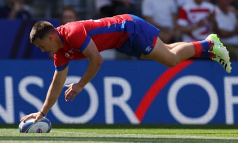 Try: Rodrigo Fernandez of Chile scores his team's first try.