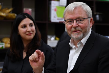 Former prime minister Kevin Rudd joins Labor’s candidate for Chisholm, Carina Garland, for a street walk in Box Hill, Melbourne.