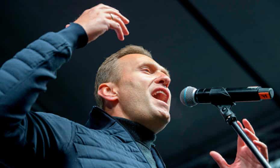 Alexei Navalny delivers a speech during a demonstration in Moscow.