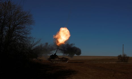 The Ukrainian army fire a German howitzer Panzerhaubitze 2000, as Russia's attack on Ukraine continues, near Soledar, Ukraine, 11 January 2023. 