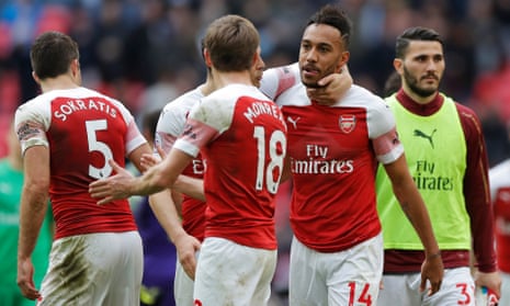 Arsenal’s Pierre-Emerick Aubameyang, whose late penalty was saved, looks dejected after the final whistle.