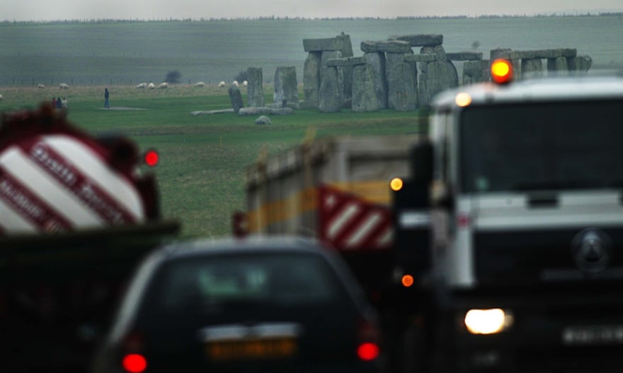 Heavy traffic on the A303 road by stonehenge.
