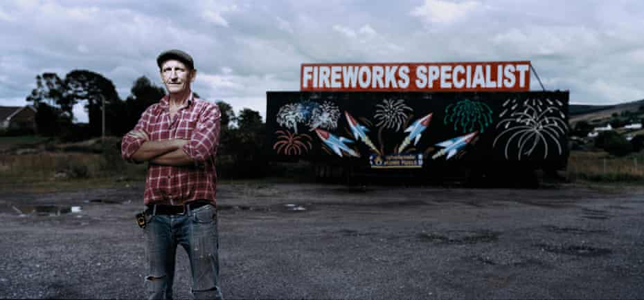 Vincent McKevitt, a firework specialist, stands outside his business in Newry, which is only metres from the Irish border.