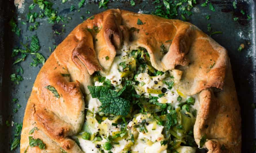 Nigel Slater’s pea, herb and mozzarella pie.