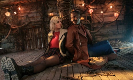The Doctor (Ncuti Gatwa) and Ruby Sunday (Millie Gibson) tied up together in the Doctor Who Christmas special