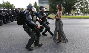 ‘When the armored officers rushed at me, I had no fear. I wasn’t afraid.’ Ieshia Evans protesting in Baton Rouge.