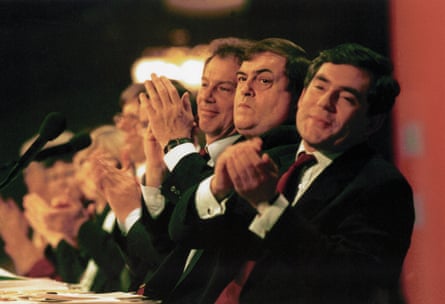 Tony Blair, John Prescott and Gordon Brown at Labour party conference in Blackpool, 1998.