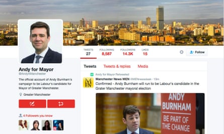 Burnham’s leadership Twitter profile was changed to @andy4manchester, resulting in the news of his candidacy emerging sooner than planned.