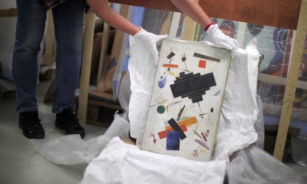 A painting with the inscription ‘Kazimir Malevich - Supremus’ was among the works seized by police in 2013.