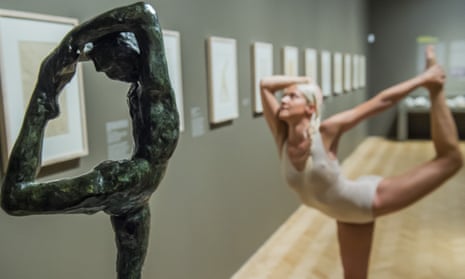 Noora Kela from Shobana Jeyasingh Dance recreates a pose from Auguste Rodin’s Dance Movements, included in the exhibition Rodin and Dance: The Essence of Movement at the Courtauld, London.