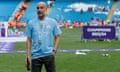 Pep Guardiola after the trophy presentation for Manchester City’s fourth consecutive Premier League title.
