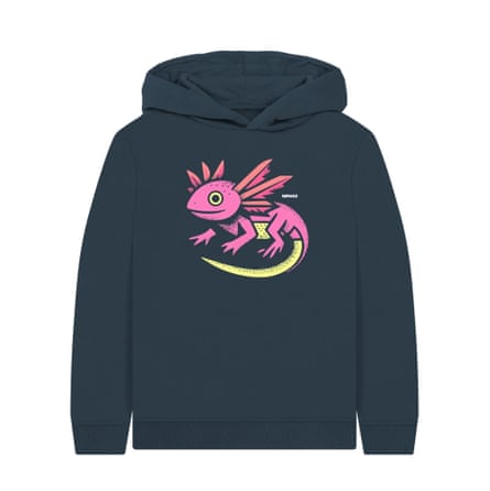 A child’s hoodie by clothing brand Rapanui, with a picture of the ubiquitous axolotl.